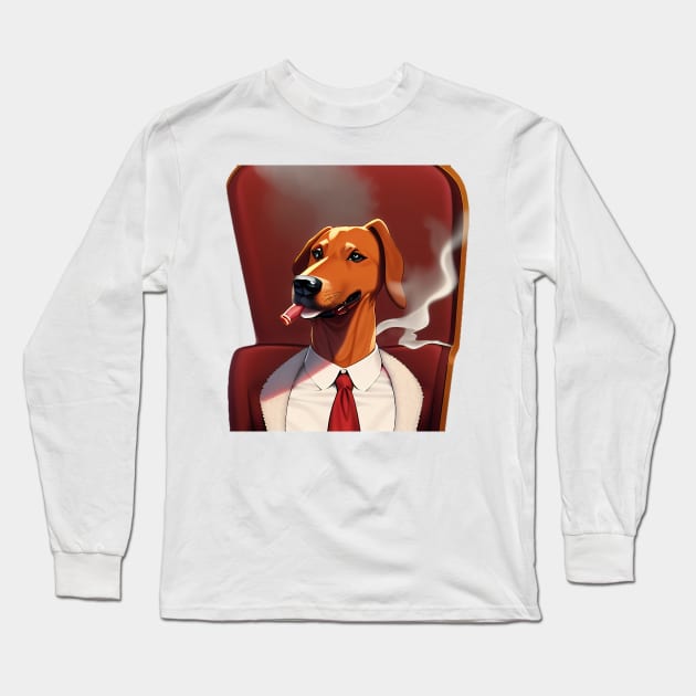 Business Dog On Office Chair Smoking Long Sleeve T-Shirt by BAYFAIRE